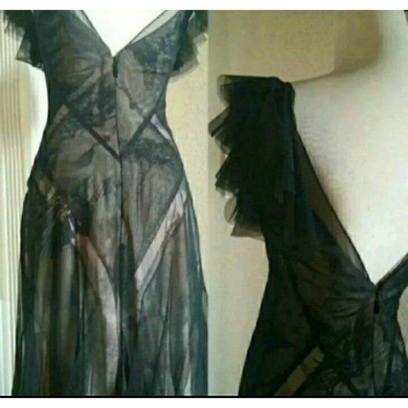 NWT BCBGMAXAZRIA DRESS TULLE GOWN ILLUSION LACE V-NECK SIZE 2 WOMENS 2 NWT - Picture 10 of 12